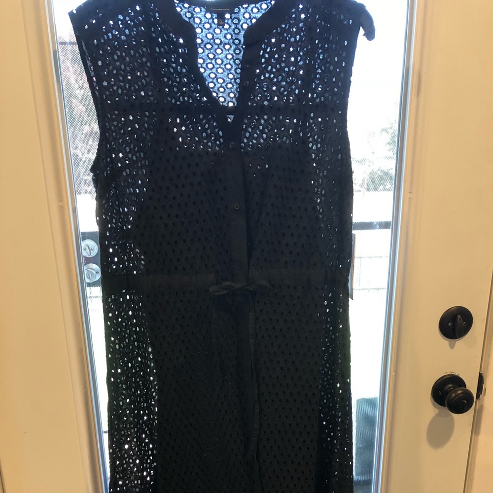 Eyelet lace shift midi dress